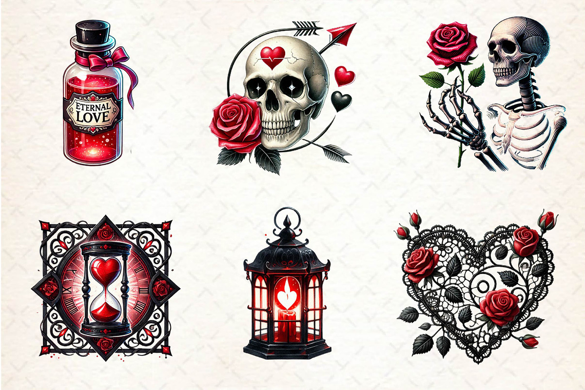 Gothic Valentine Sublimation Clipart, an Illustration by Dream Creation (Photo 5 of 6)