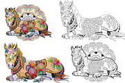 Decorative horses for coloring pages, an Object Graphic by Watercolor fantasy (Thumbnail 4 of 5)