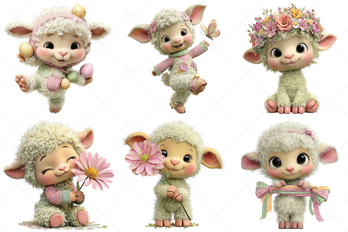 Whimsical Easter Lamb Clipart, an Illustration by Craft Nest (Photo 4 of 9)