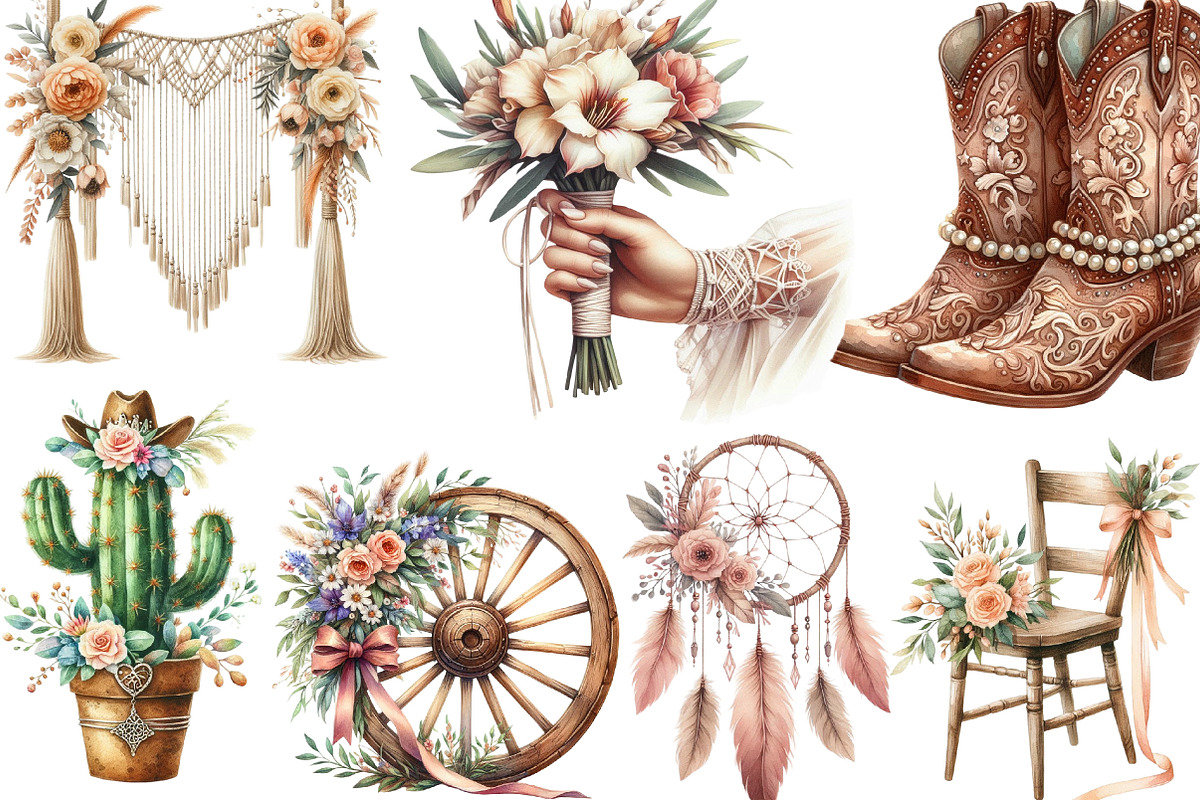 Western Boho Wedding Clipart, an Illustration by Designking (Photo 3 of 4)
