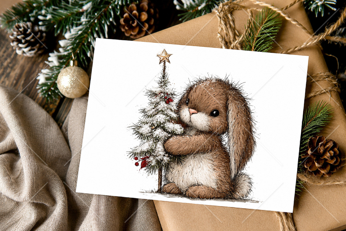 Whimsical Christmas Bunny Clipart, a Seasonal Illustration by Canvas Craft (Photo 10 of 10)