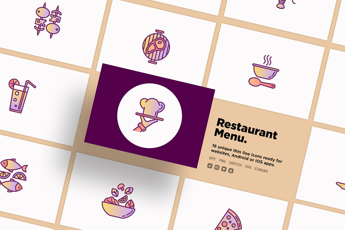 Restaurant Menu | 16 Thin Line Icons, an Outline Icon by Alex Blogoodf (Photo 11 of 12)