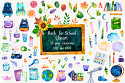 Back To School Clipart, an Education Illustration by Watercolor Nastasia Art (Thumbnail 1 of 5)