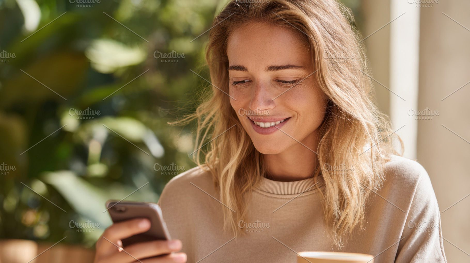 Woman using smartphone in cafe, a Photo by Beautiful things