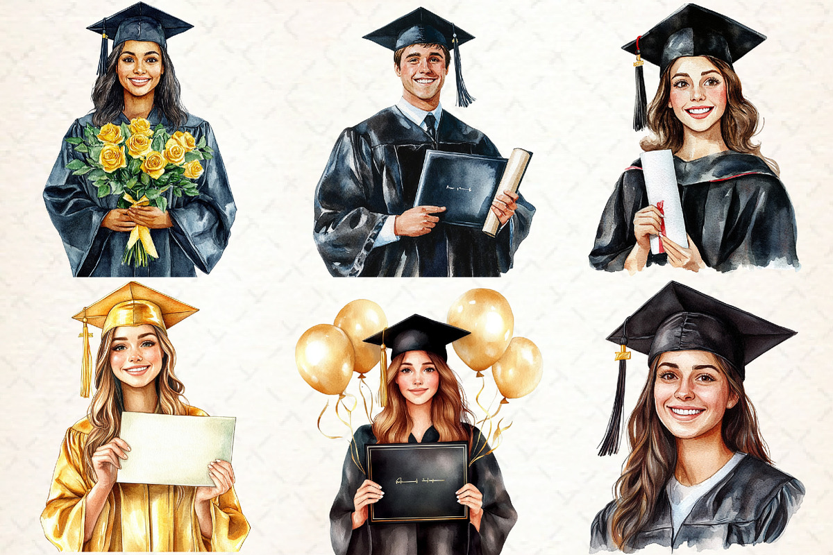 Black & Gold Graduation Day Clipart, an Illustration by Libby Wishes (Photo 7 of 7)
