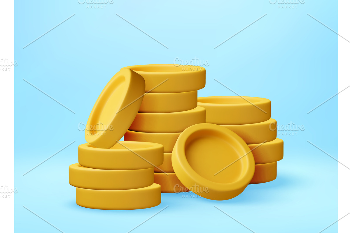 Stacked gold coins in 3D style., a Finance Illustration by Abscent
