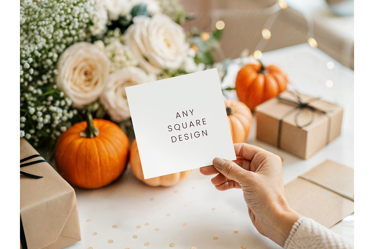 Square Invitation in Hand Mockup, a Product Mockup by TatiMockup (Photo 2 of 5)