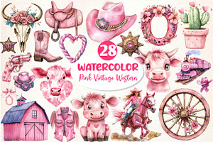 Pink Vintage Western Clipart, an Illustration by Dream Creation