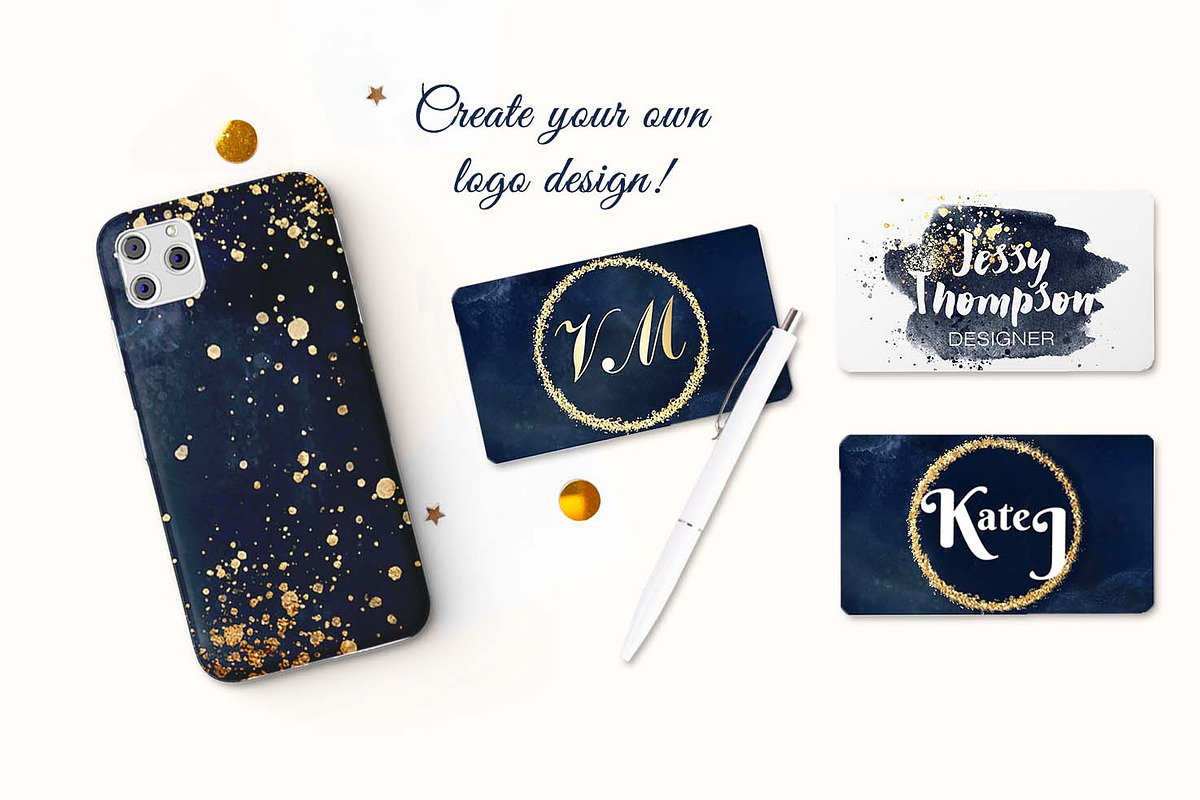 Indigo & Gold Brush strokes and spla, a Texture Graphic by My Wondercolor (Photo 5 of 7)