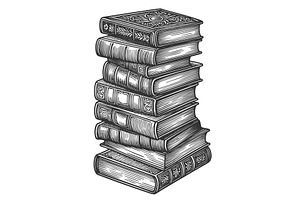 Stack of Antique Books engraving, an Education Illustration by AlexArt
