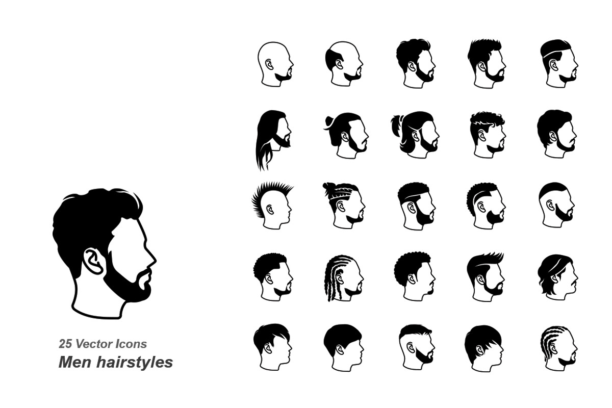 Male hairstyles vector icons, an Outline Icon by Jisun Park