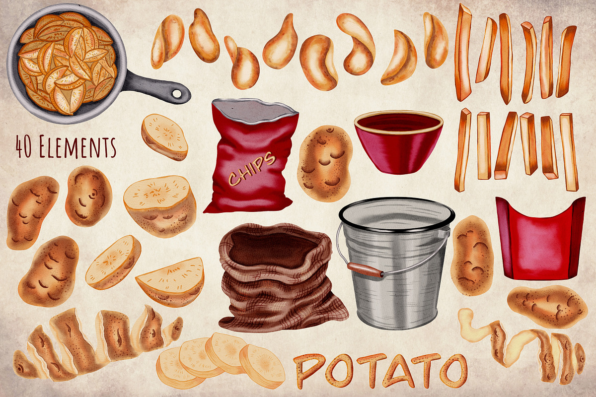 Watercolor Potato Illustration Bundl, an Illustration by Andre_Eva (Photo 3 of 11)