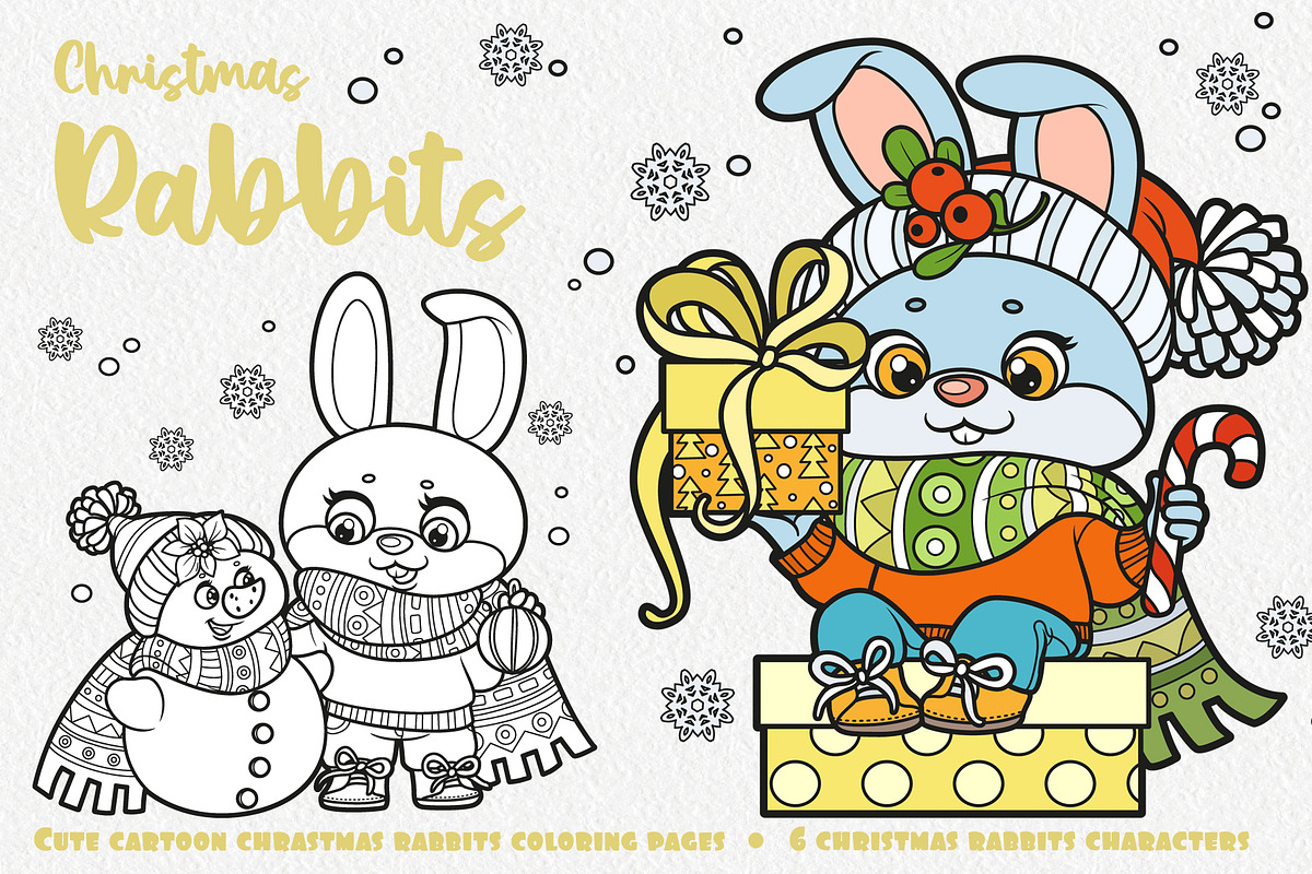 6 Cute cartoon Christmas rabbits, an Animal Illustration by Azuzlikus (Photo 1 of 4)
