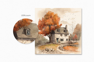 Autumn Houses Illustrations