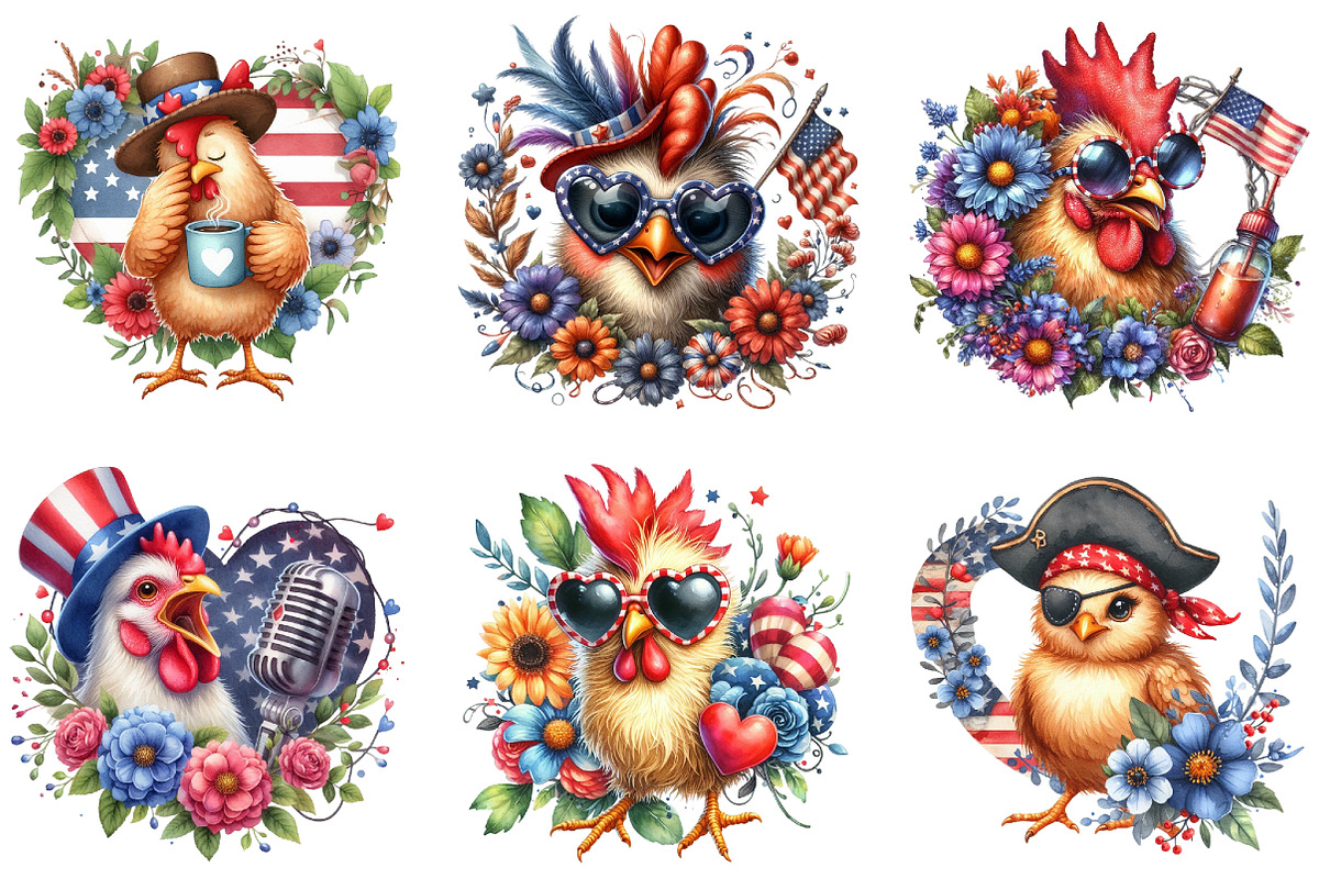 Crazy Chicken Sublimation Clipart, an Illustration by DreamArtGraphic (Photo 3 of 4)