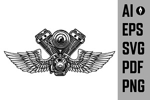 Set Of Winged Motorcycle Engine SVG