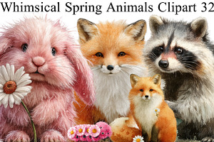 Whimsical Spring Animals Clipart, an Illustration by DreamArtGraphic