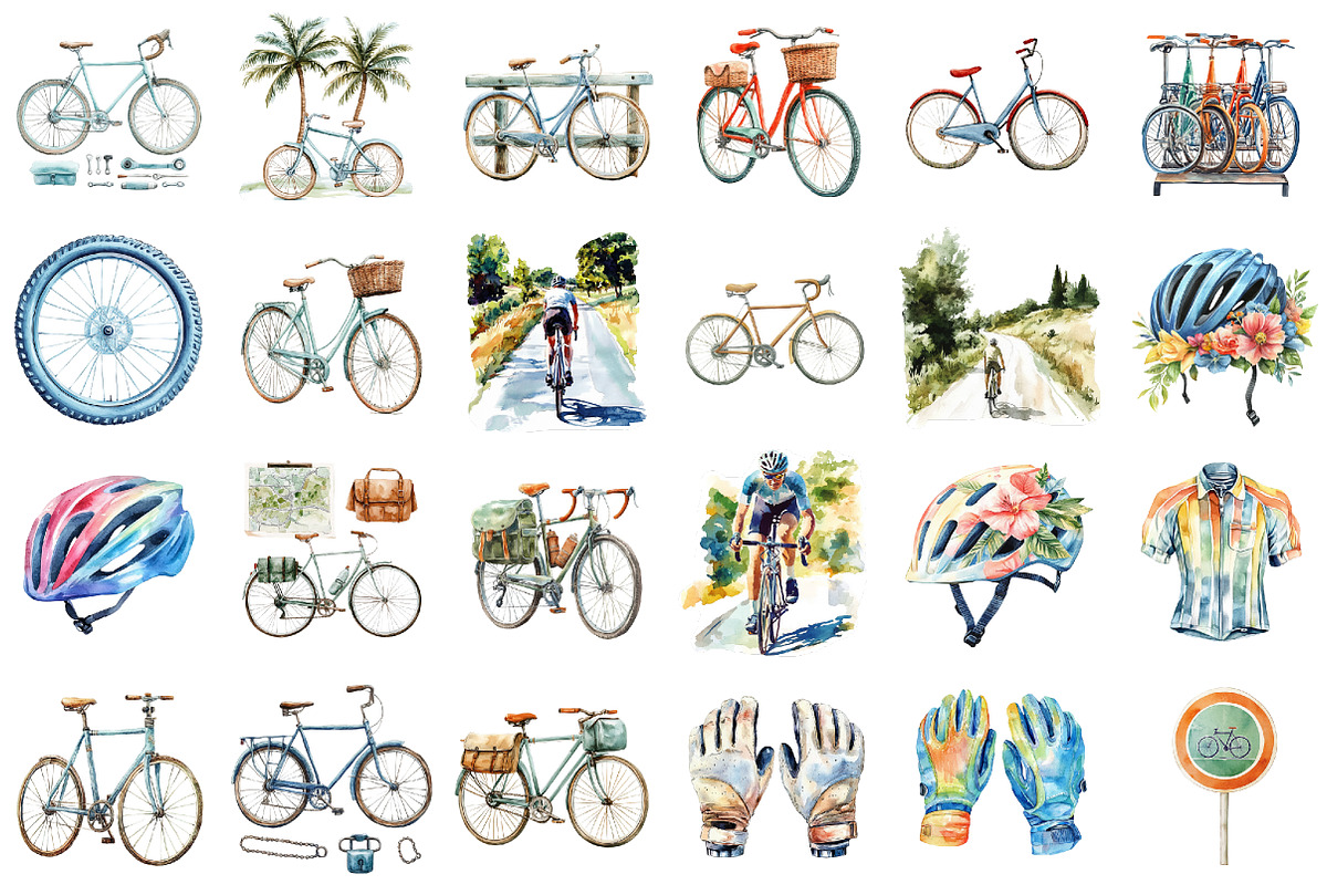 Summer Bicycling Set Clipart, an Illustration by designcity5 (Photo 2 of 5)