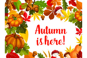 Autumn Season Poster With Fall Leaf And Pumpkin