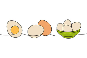 Set of raw eggs one line colored, a Food Illustration by GraphiShop