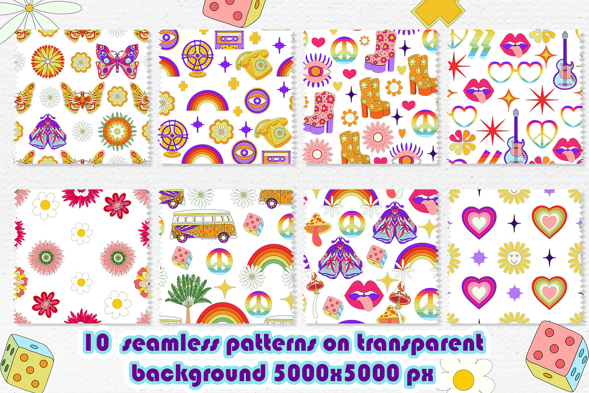 Groovy summer story 60s-70s, a Texture Illustration by Antikva17 (Photo 10 of 18)