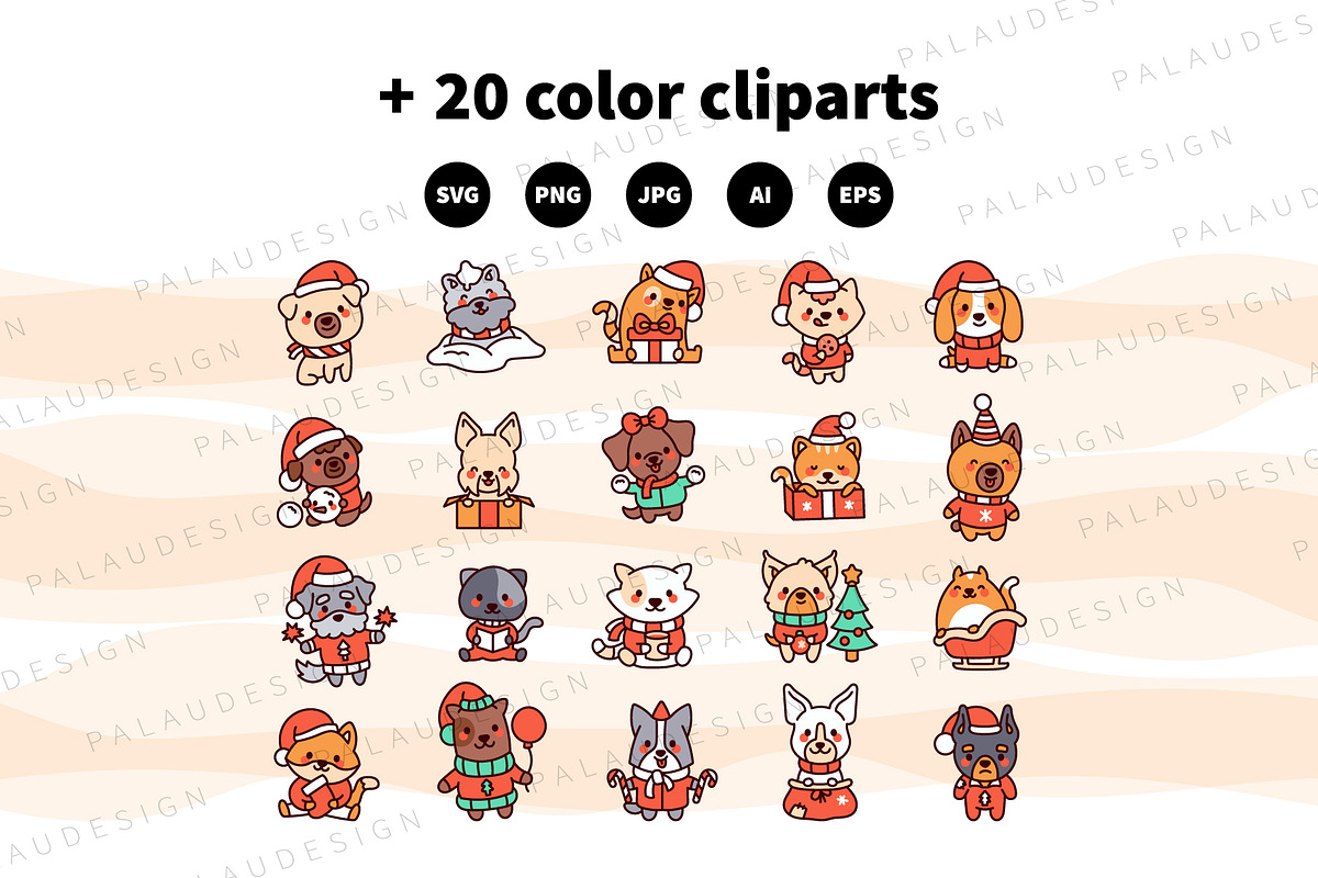 Cute Kawaii Christmas Pet Cat Dog, a Seasonal Illustration by Palau (Photo 10 of 12)