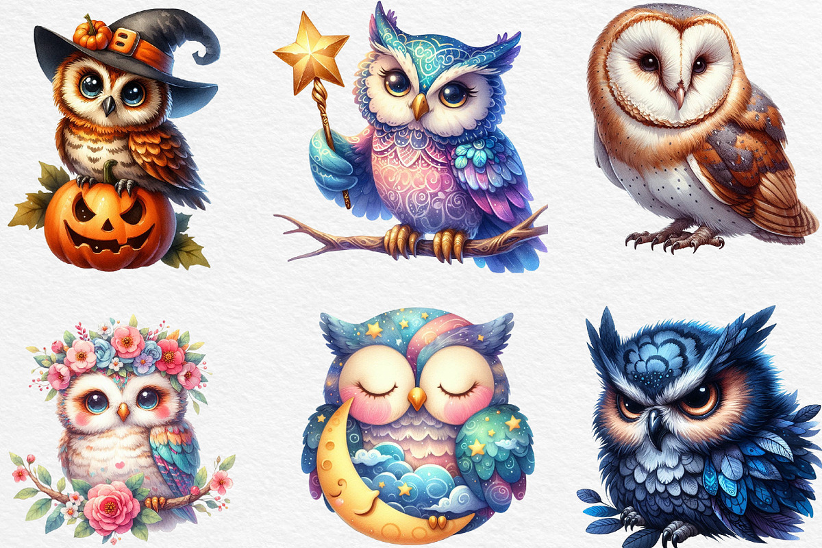 Watercolor Baby Owl Clipart, an Illustration by Black Bird Studio (Photo 3 of 4)