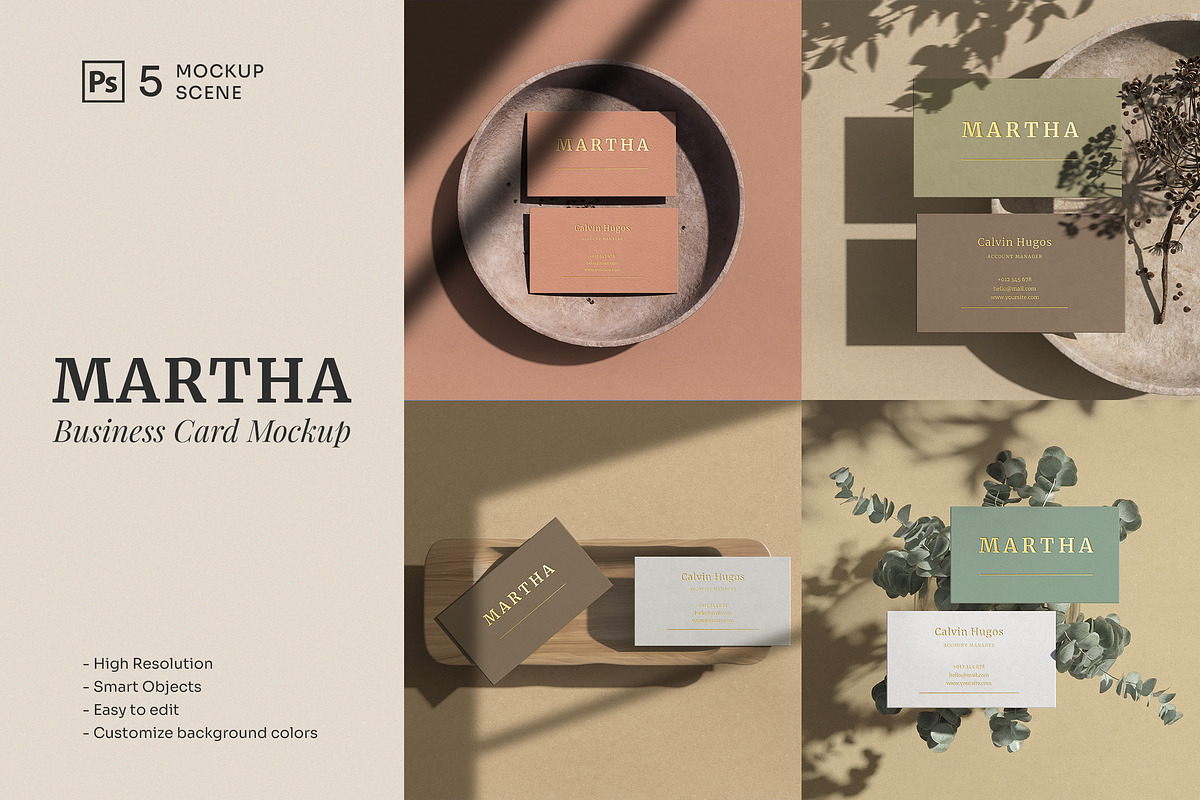 Martha || Business Card Mockup, a Product Mockup by JafarNation (Photo 1 of 6)