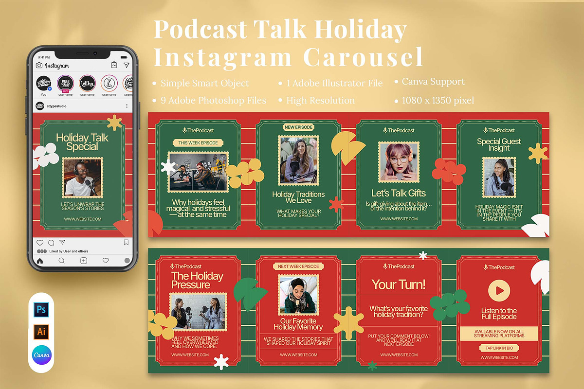 Podcast Holiday Instagram Carousel, a Social Media Template by Attype (Photo 5 of 5)