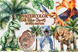 Watercolor Cute Dino Clipart, an Animal Illustration by Rose Art
