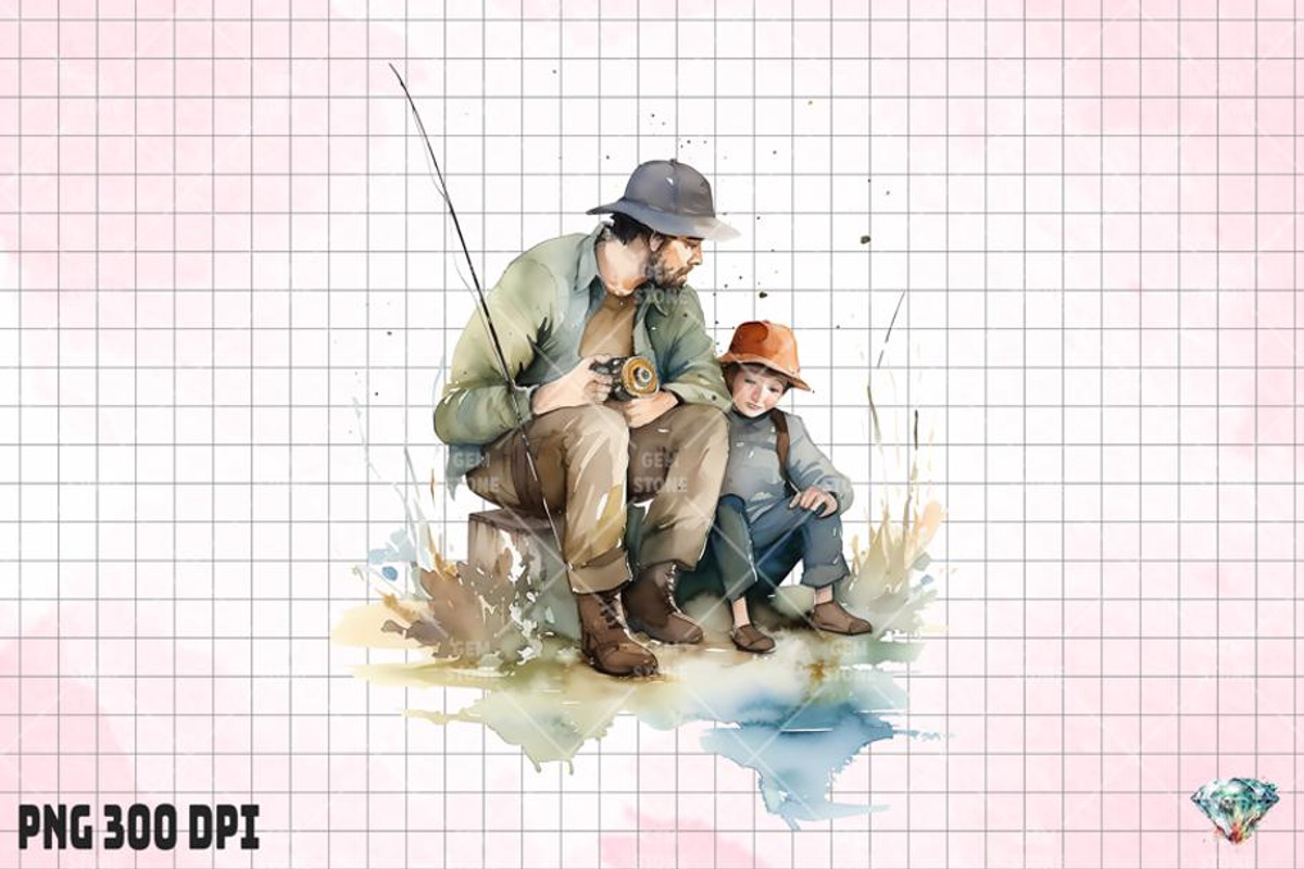Retro Daddy Fishing Watercolor, an Illustration by Gemstone (Photo 3 of 6)