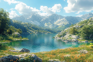 National park with lake on mountain background, a Nature Photo by AlyaAnd