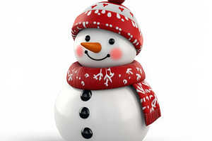 3D Snowman with Red Hat and Scarf, an Animal Photo by Hamza067