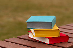 Colorful hardcover books stacked, a Person Photo by Elena Vagengeim