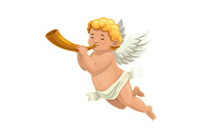 Cupid Angel Character Blowing Horn