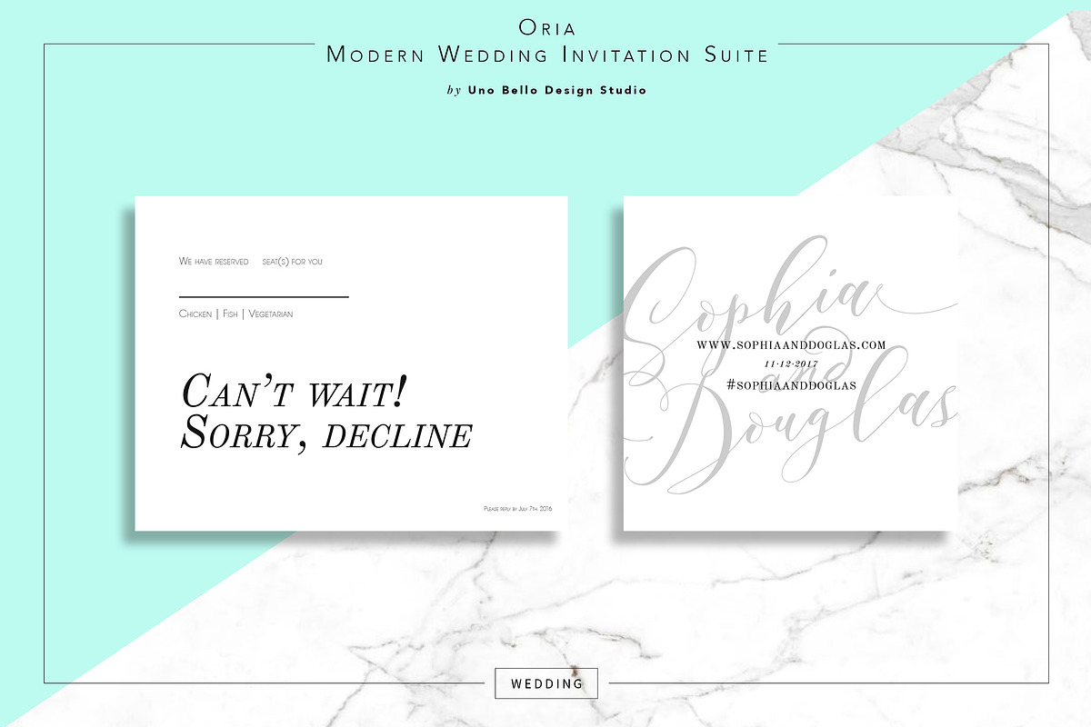 Oria Modern Wedding Stationery, an Invitation Template by Uno Bello Design Studio (Photo 3 of 5)