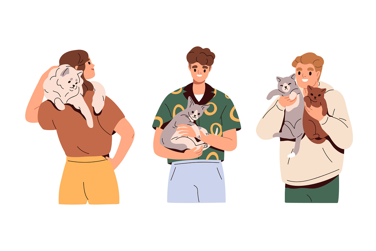 Happy people with cute cats set, an Animal Illustration by Good Studio (Photo 2 of 5)