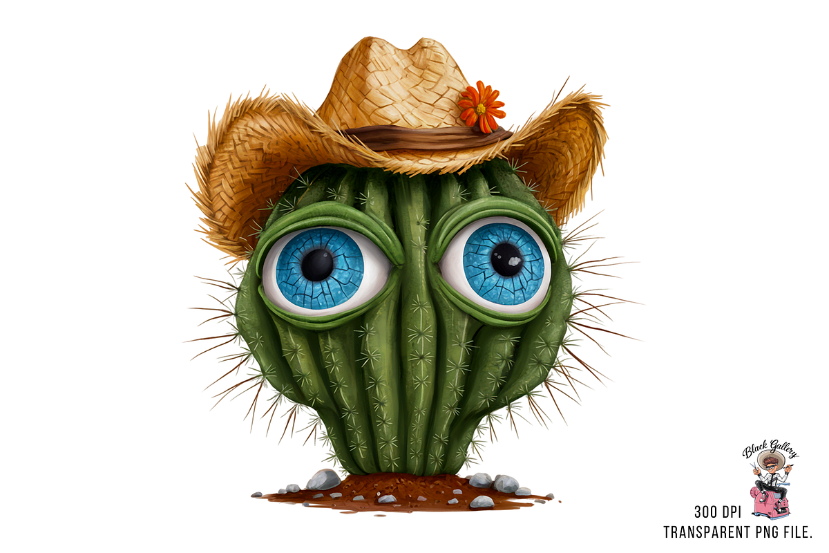 Cactus with Cowboy Hat PNG Bundle, a Graphic by Clipart Bloom (Photo 2 of 15)