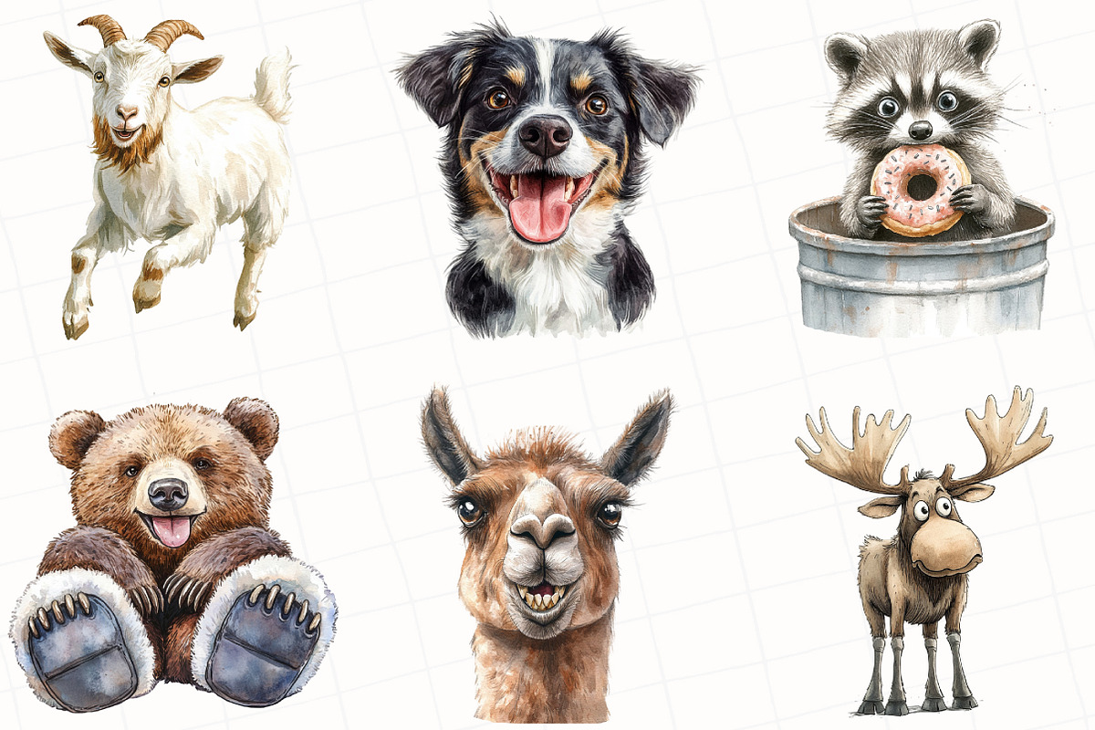Watercolor Quirky Animals Clipart, an Illustration by OK Design (Photo 2 of 5)
