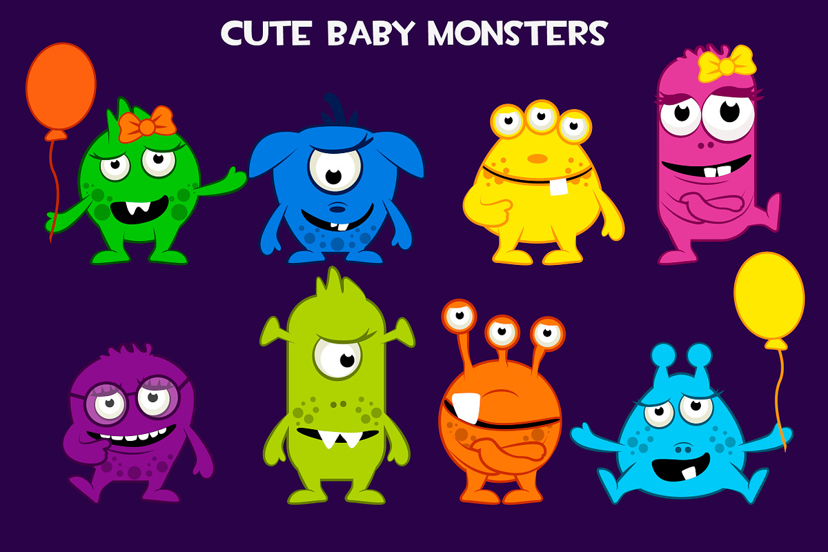 Vector collection of cute Monsters, an UI Kit Template by BabySofja (Photo 3 of 4)
