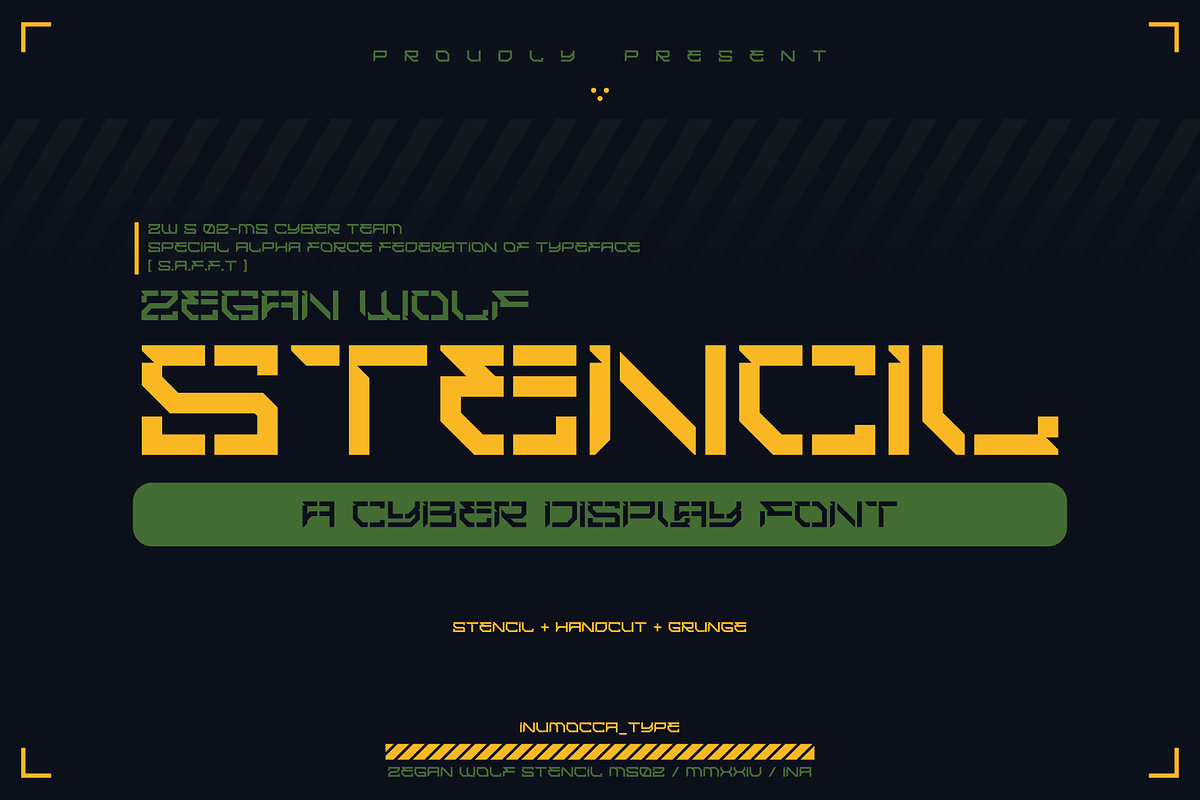 Z.W Stencil, a Sans Serif Font by inumocca_type (Photo 1 of 13)