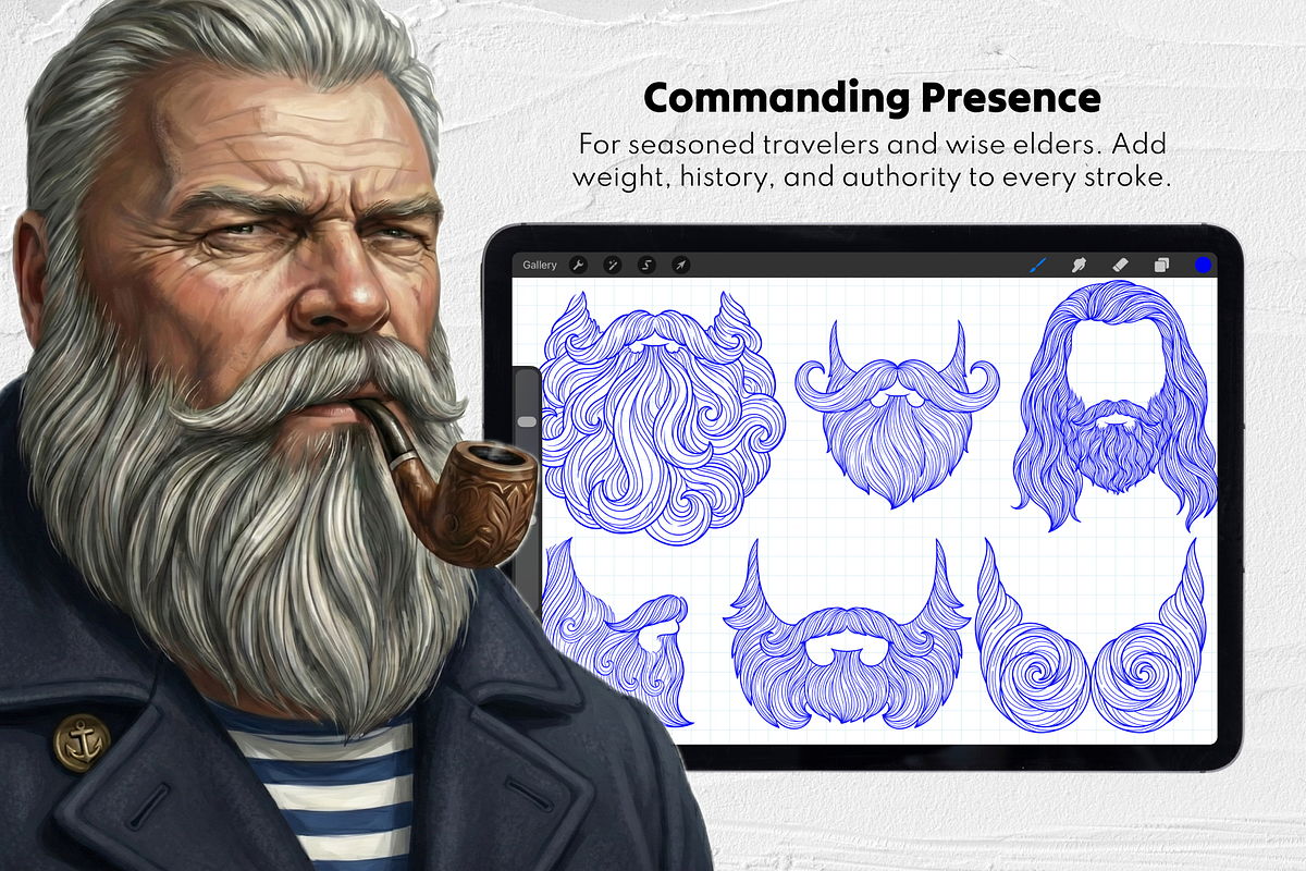 150 Beard & Mustache Procreate Stamp, a Brush Add-On by Selentaori Studio (Photo 6 of 12)