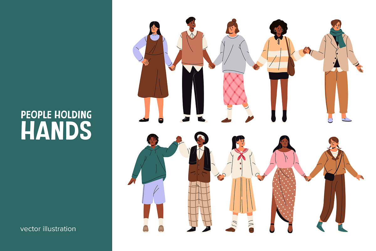 People group holding hands together, a Person Illustration by PaperTrident (Photo 1 of 5)