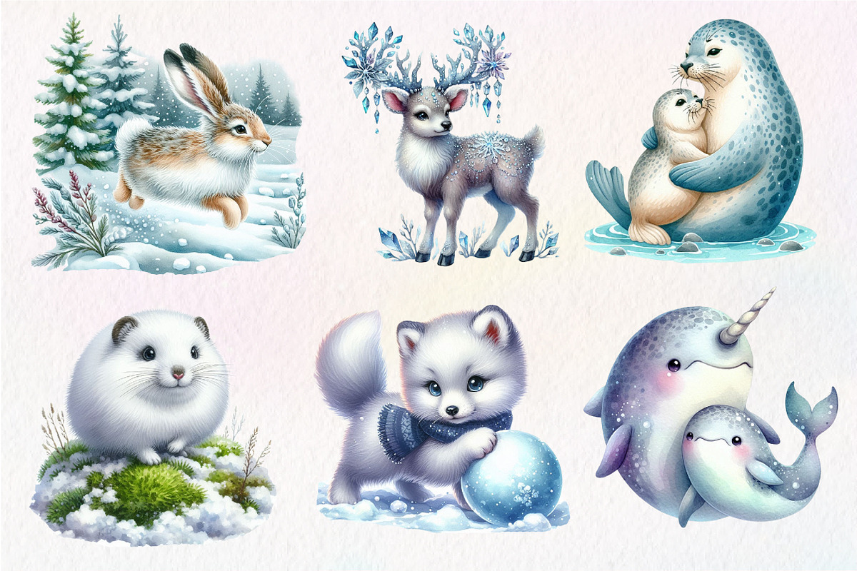 Watercolor Arctic Animals Clipart, an Illustration by Dream Creation (Photo 2 of 8)