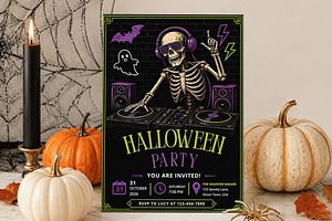 Halloween Skeleton DJ Party Template, an Invitation Template by Arslan