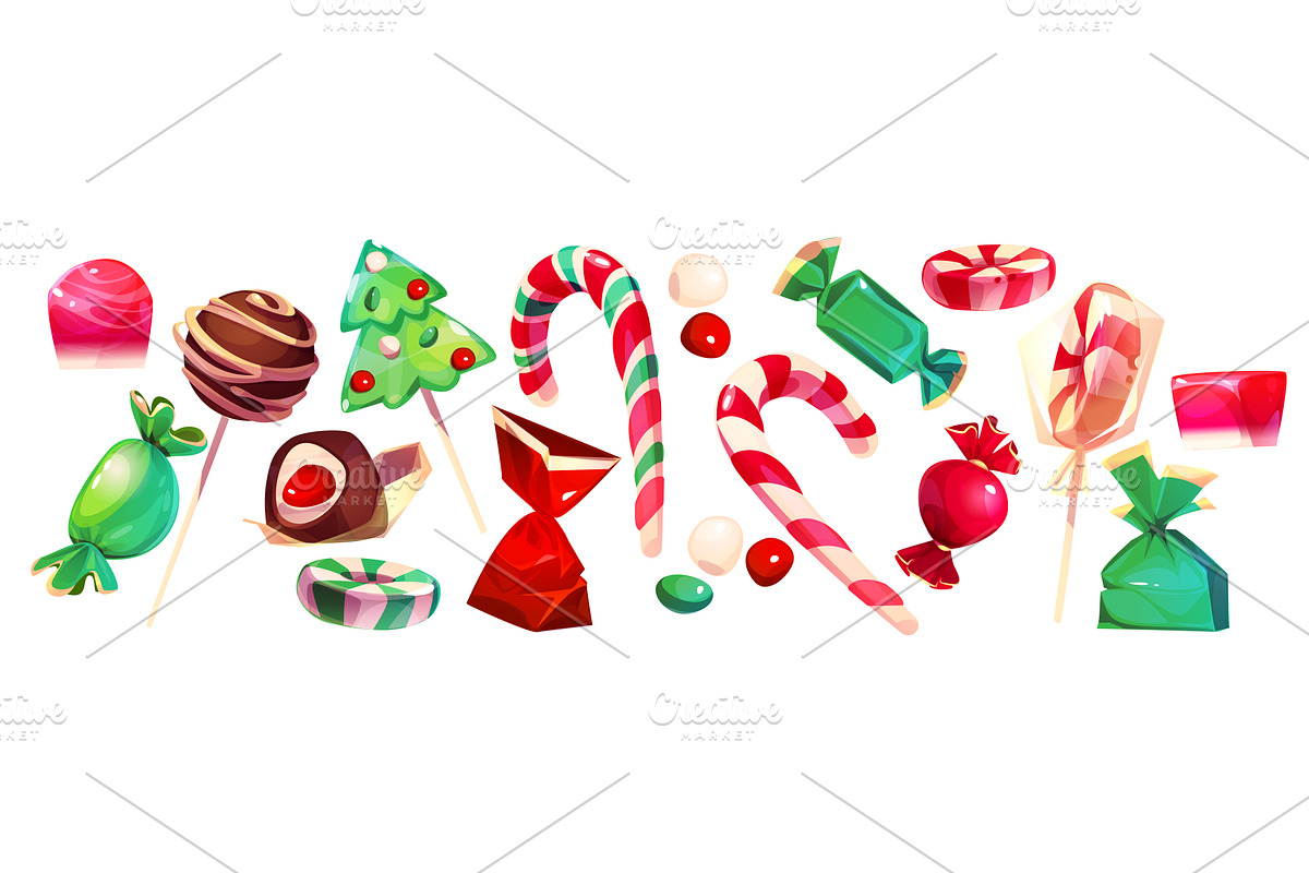 Christmas candy and lollipop set, a Food Illustration by art PVP - market