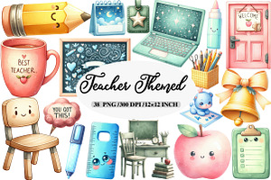 Whimsical Teacher Themed Clipart, an Illustration by Daily.Designs