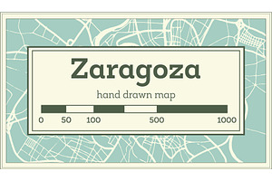 Zaragoza Spain City Map In Retro