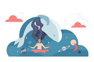 Calm meditation whale cloud shadow, an Illustration by Lemberg Vector