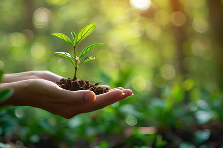 A nurturing hand cradles a young sap, a Photo by LOGOCREATIVE